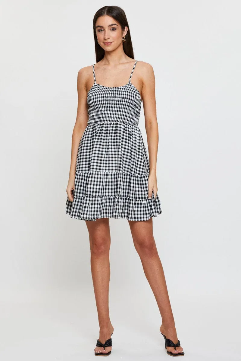 LowMaintenance Check Fit And Flare Dress Sleeveless Scoop Neck
