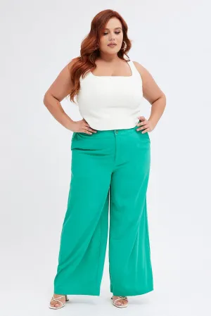 TemperatureRegulation Thermal Regulating Green Wide Leg Pants Suiting High Waist