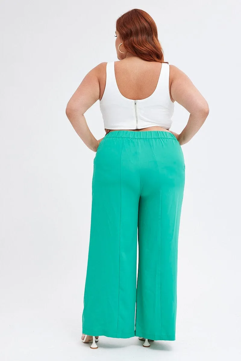 All-Purpose Comfort Green Wide Leg Pants Suiting High Waist