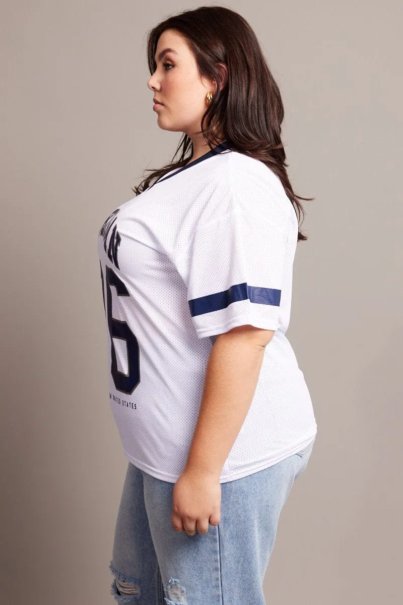 Daily Trend White Graphic T-shirt Short Sleeve V-Neck Oversized