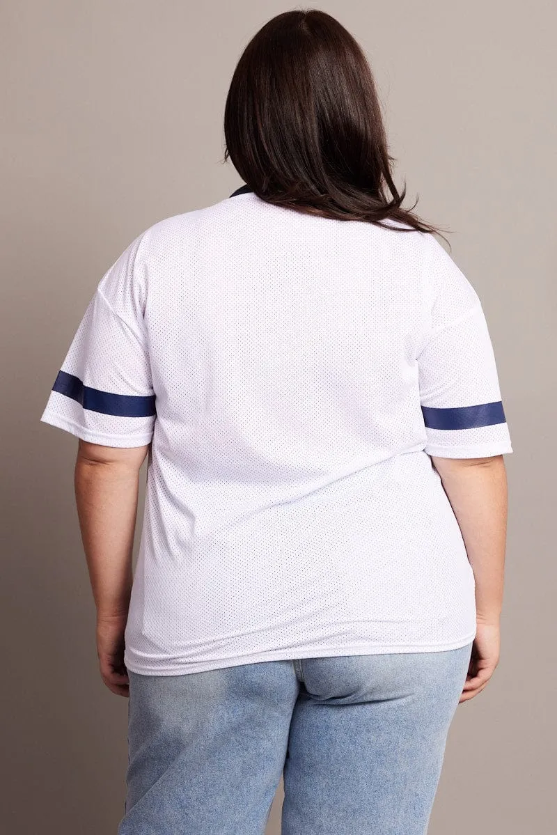 White Graphic T-shirt Short Sleeve V-Neck Oversized Street Comfort Style