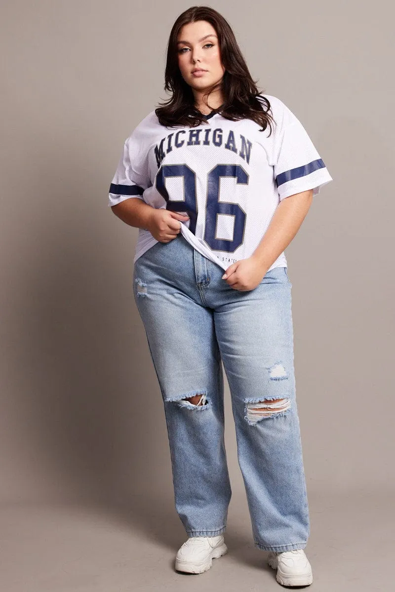 Timeless Wear White Graphic T-shirt Short Sleeve V-Neck Oversized