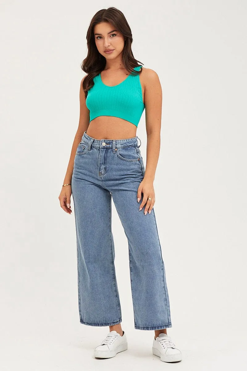 Green Tank Top Sleeveless Seamless Casual Chic