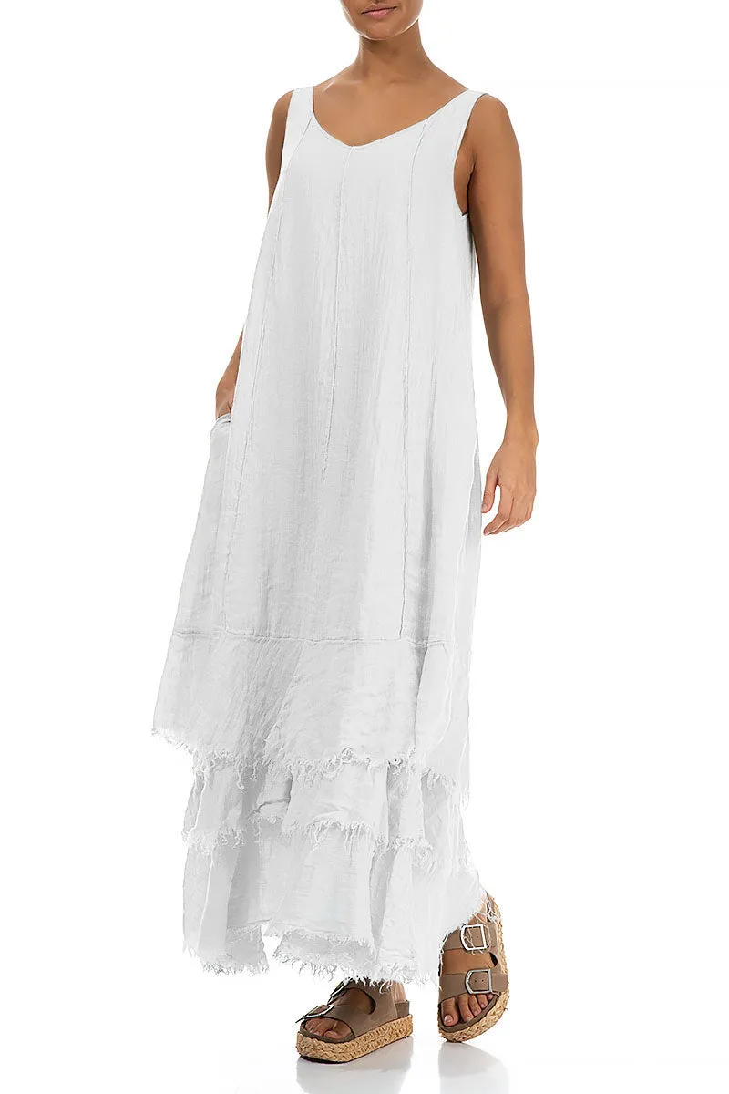 Maxi Pure White Gauze Linen Dress BreathableLining BalancedDrape
