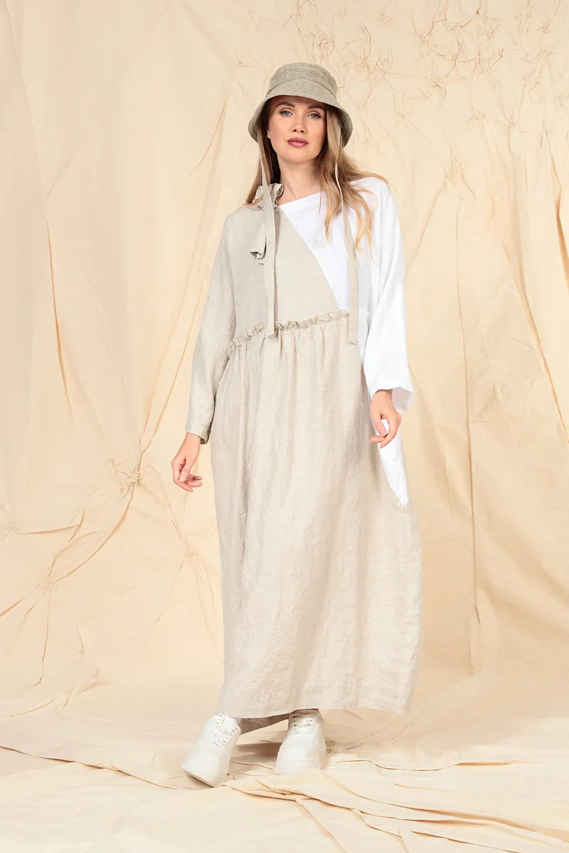 Side Ribbon Natural White Linen Dress Feather Glow Cozy Vibe
