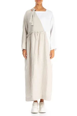 NonBindingEdges Side Ribbon Natural White Linen Dress