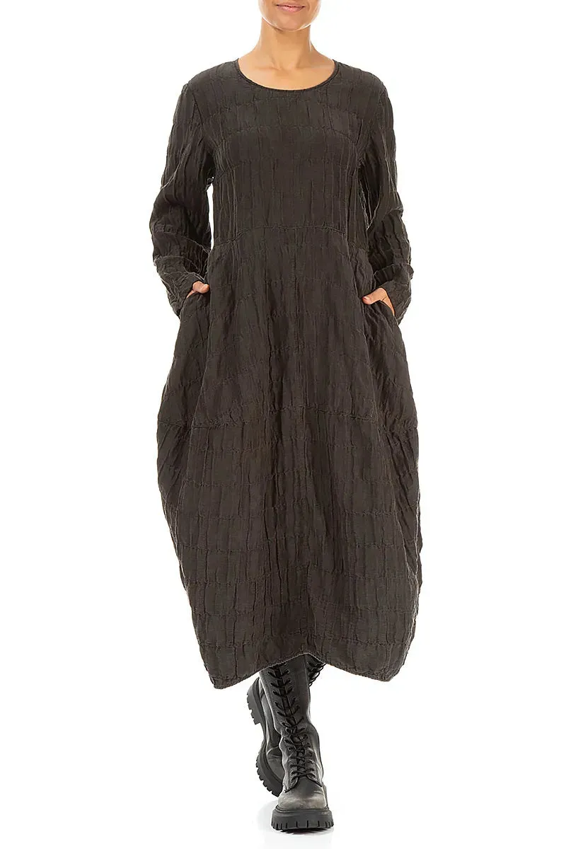 Organza Fit Holiday Glow Balloon Forest Brown Pleated Silk Linen Dress