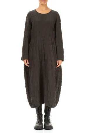 Balloon Forest Brown Pleated Silk Linen Dress SmoothGripFastenings Relaxed Jeans