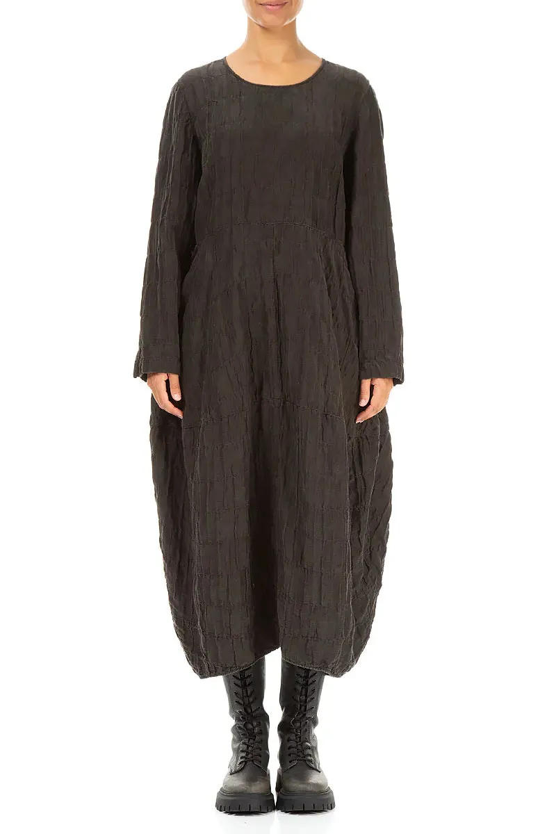 Balloon Forest Brown Pleated Silk Linen Dress SmoothGripFastenings Relaxed Jeans