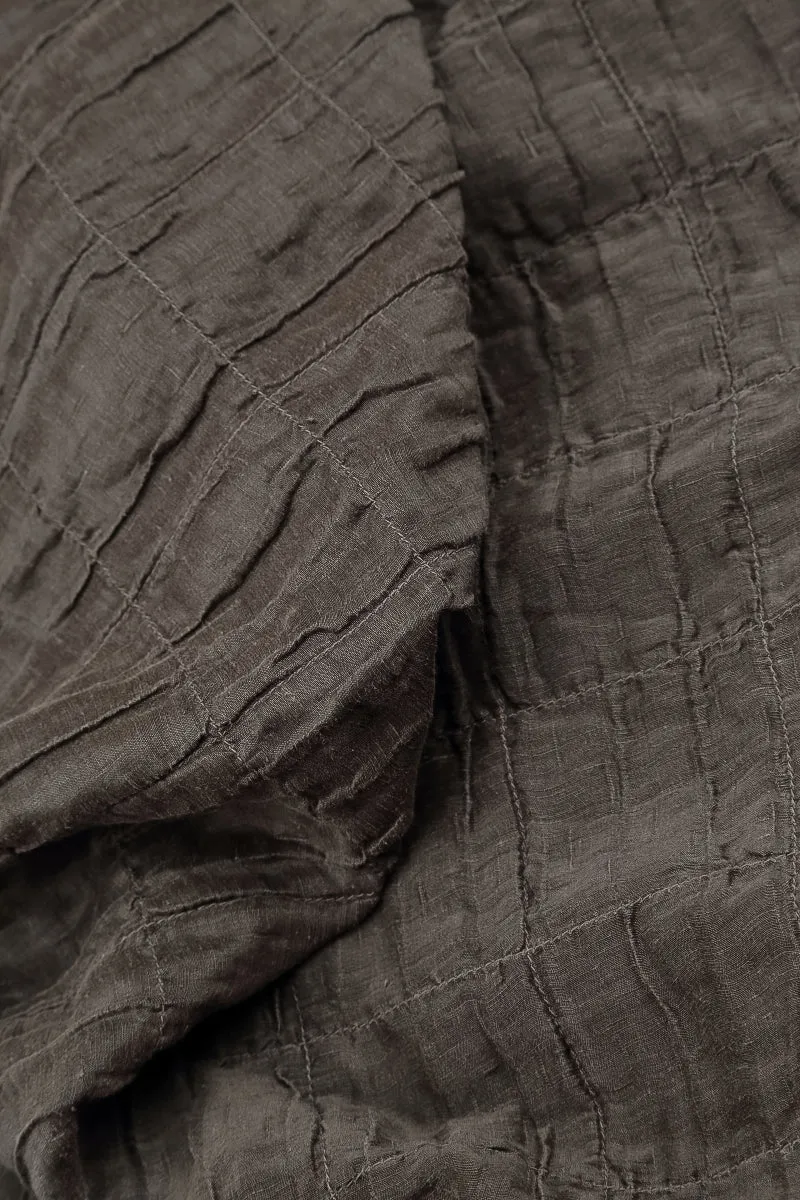 Fashion Forward Balloon Forest Brown Pleated Silk Linen Dress