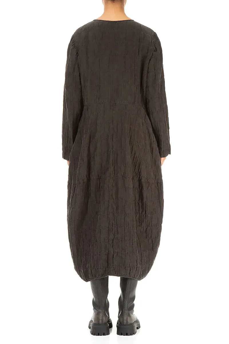 Balloon Forest Brown Pleated Silk Linen Dress FrictionReducing Lining