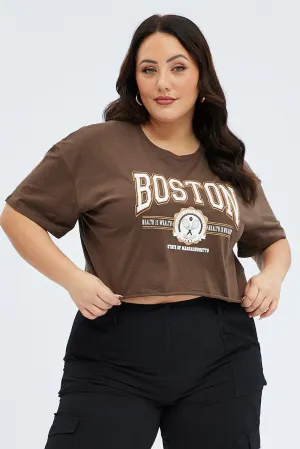 Low carbon footprint Brown Graphic T-shirt Short Sleeve Crew Neck