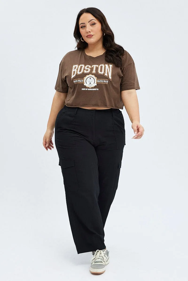 Essential Casual funky Brown Graphic T-shirt Short Sleeve Crew Neck