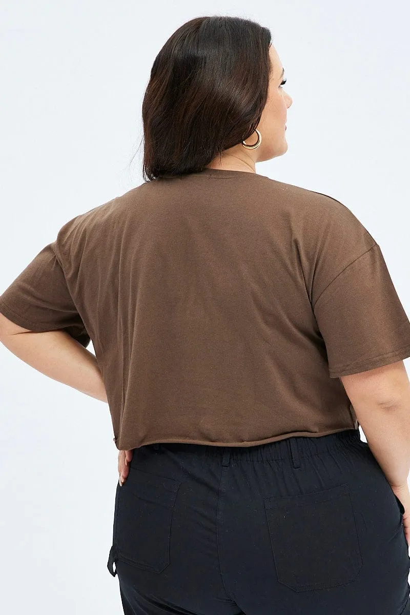 Personalized Brown Graphic T-shirt Short Sleeve Crew Neck