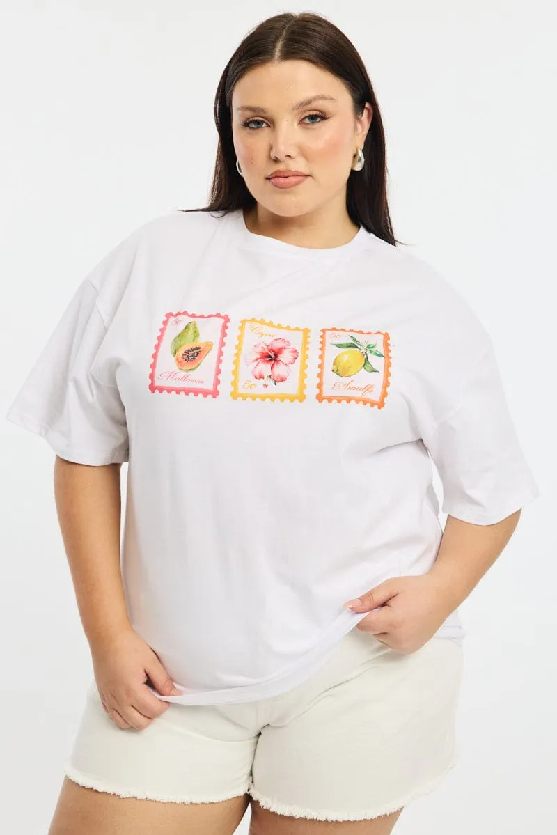 Chic White Post Stamp T-shirt Short Sleeve