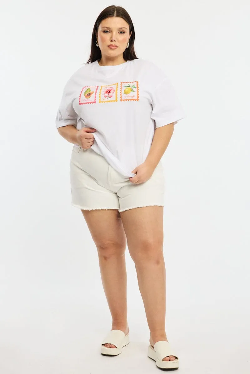Trendy Apparel SustainableManufacturing White Post Stamp T-shirt Short Sleeve
