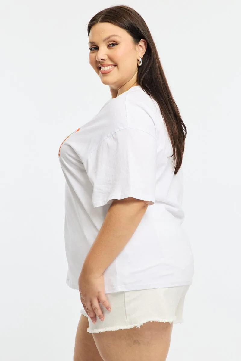 DoubleStitchedHem Travel Outfit White Post Stamp T-shirt Short Sleeve