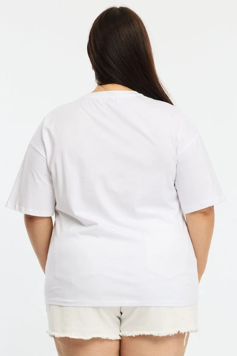 White Post Stamp T-shirt Short Sleeve Drip Dry Fabric Seasonal Trend