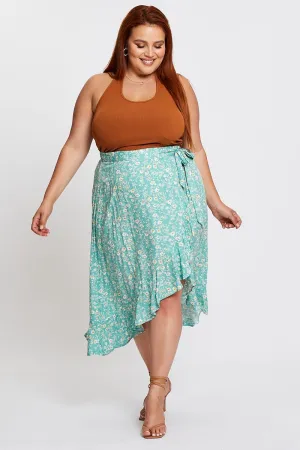Floral Print Maxi Skirt Ruffle Hem Minimal Look