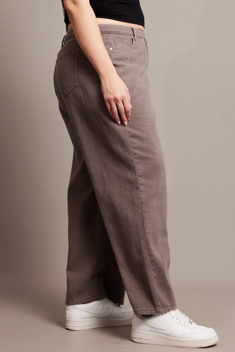 Street Cool Grey Wide Leg Jeans High Rise