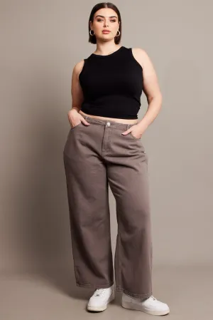 Grey Wide Leg Jeans High Rise Sharp Vibe
