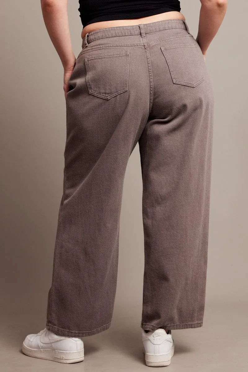 Everyday Party Look Vintage Inspired Weave Grey Wide Leg Jeans High Rise