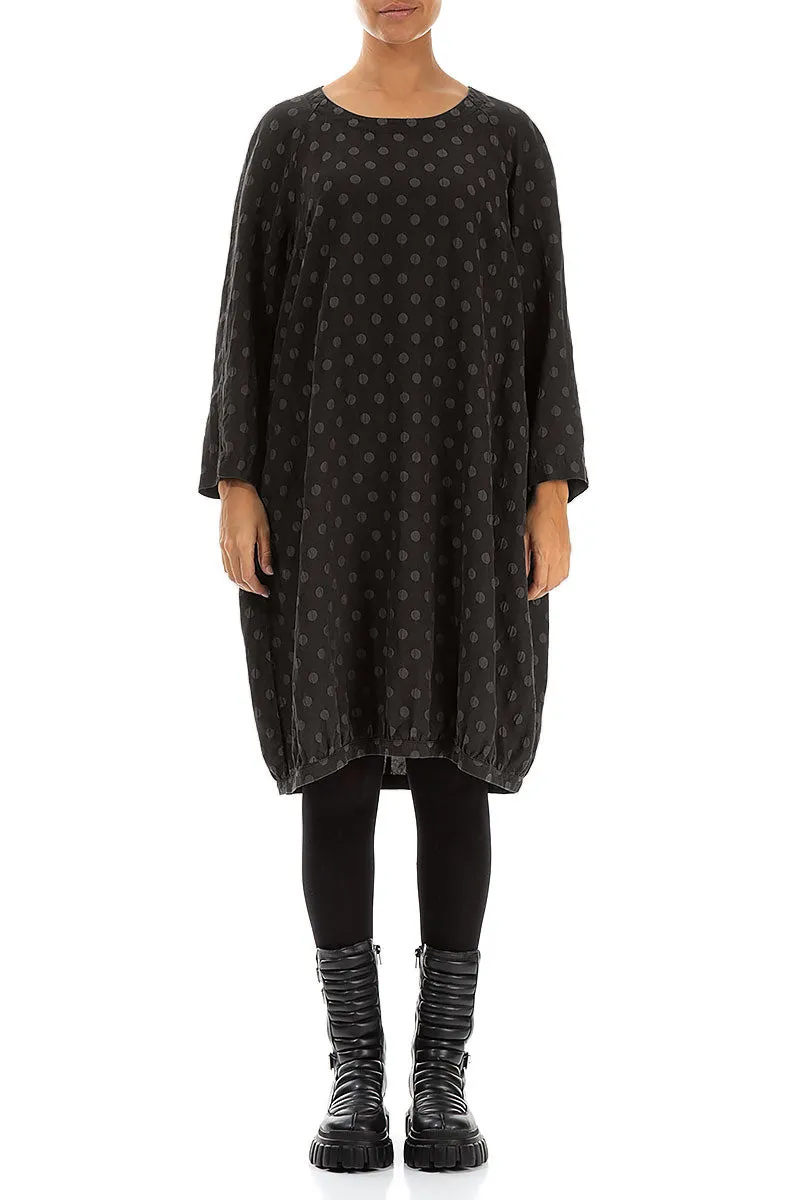 Dotty Forest Brown Balloon Silk Dress Light Layer Unique Cut
