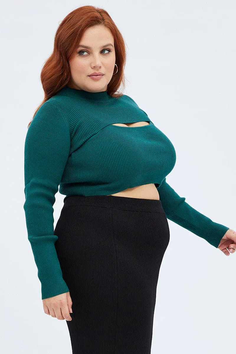 River Flow Green Knitted Cami Top And High Neck Shrug Set