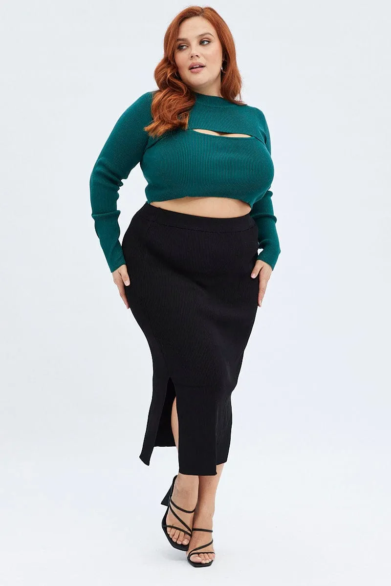Green Knitted Cami Top And High Neck Shrug Set Seamless Design