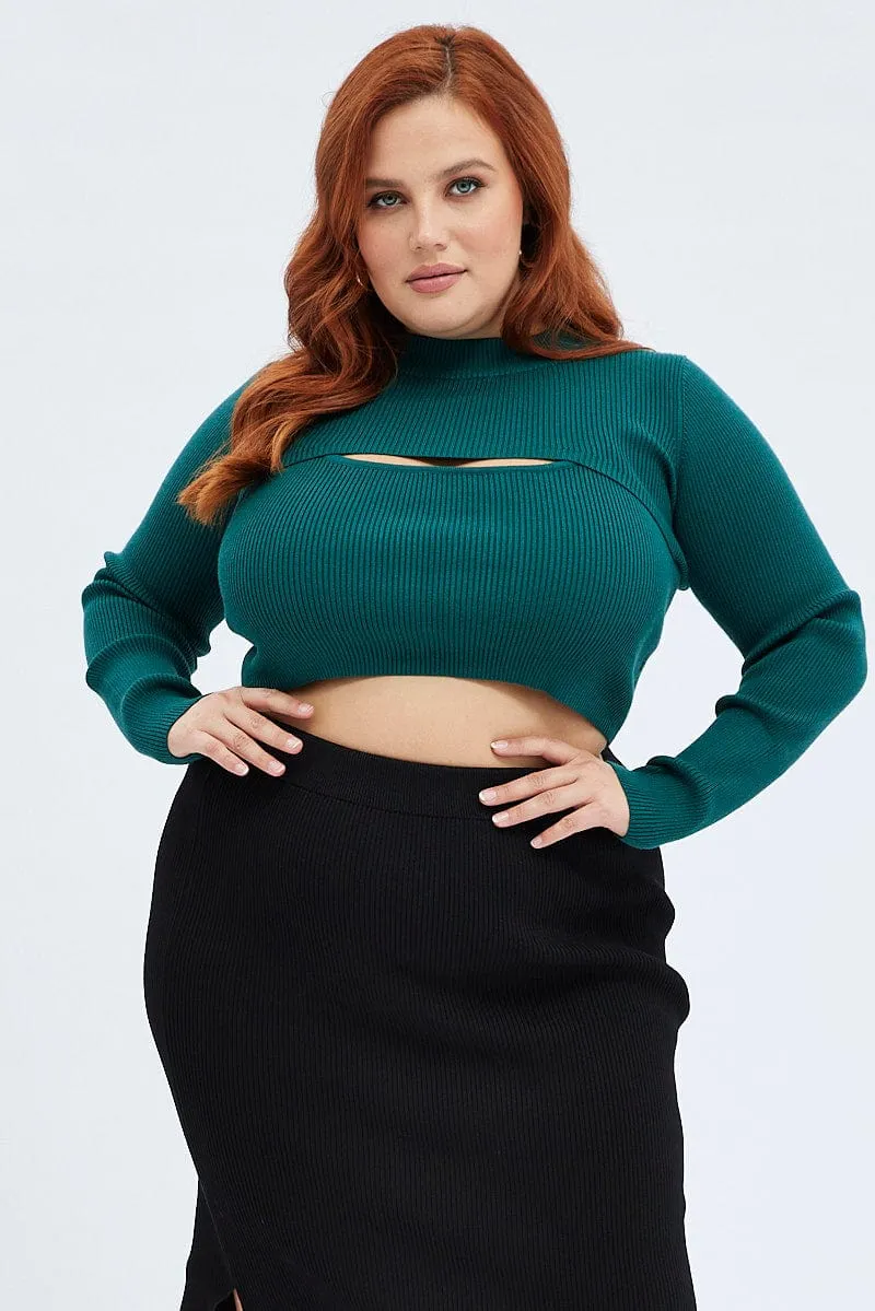 Queen Glow Green Knitted Cami Top And High Neck Shrug Set