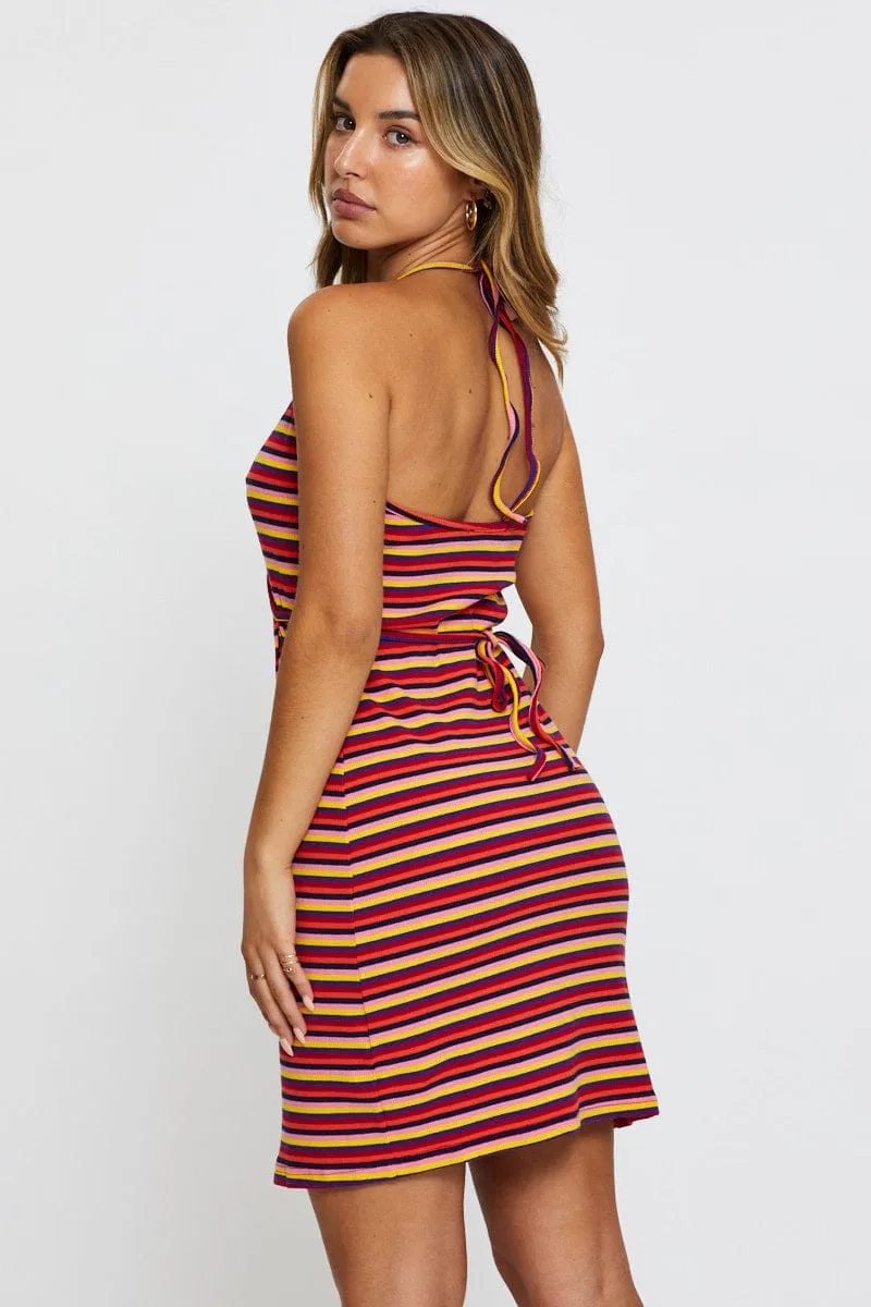 Stripe Wrap Dress Mini Easy Fit