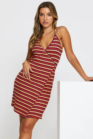 Close Wrap Non Restrictive Cut Stripe Wrap Dress Mini
