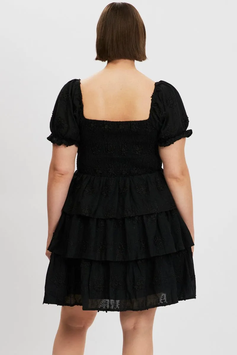 Scene Mode Flash Vibe Black Lace Up Front Embossed Cotton Mini Dress
