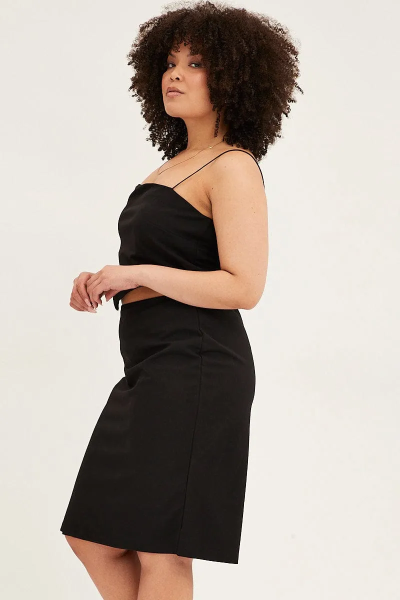 Flexible Knit Subtle Mood Black Midi Skirt Elastic Waist Pencil Knee Length Ponte