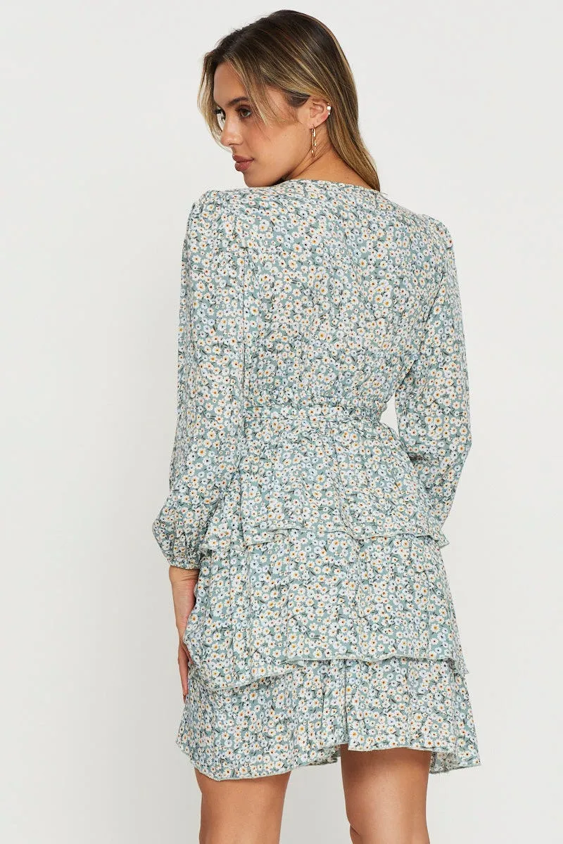 Print Mini Dress Long Sleeve Scene Fresh