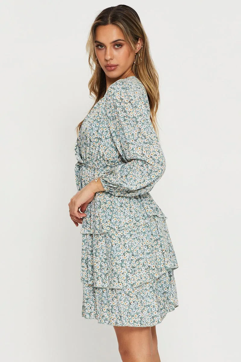 Flattering Design Look Print Mini Dress Long Sleeve