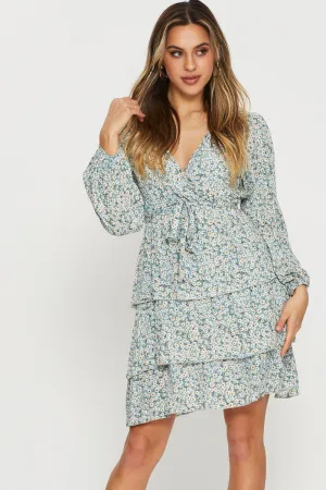 Party Beat Print Mini Dress Long Sleeve