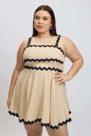 Chic Appeal Beige Ric Rac Trim Mini Dress