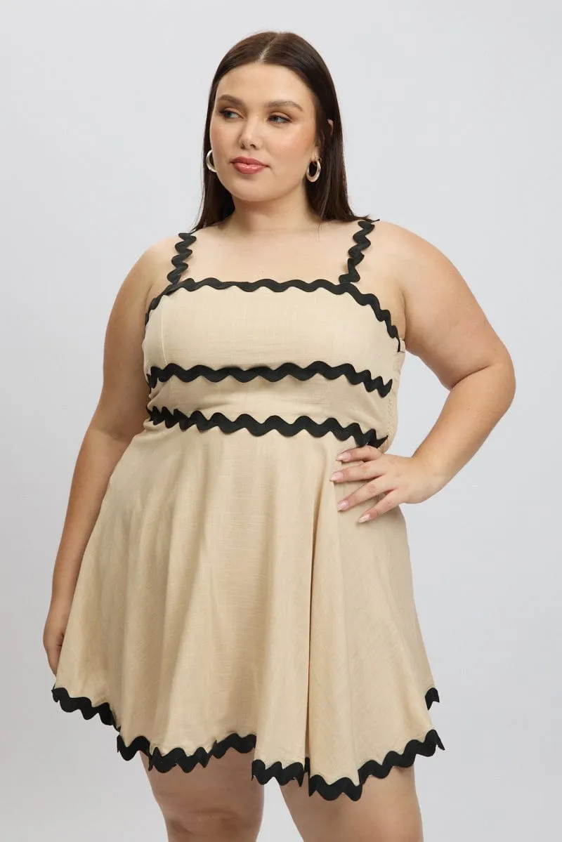 Chic Appeal Beige Ric Rac Trim Mini Dress