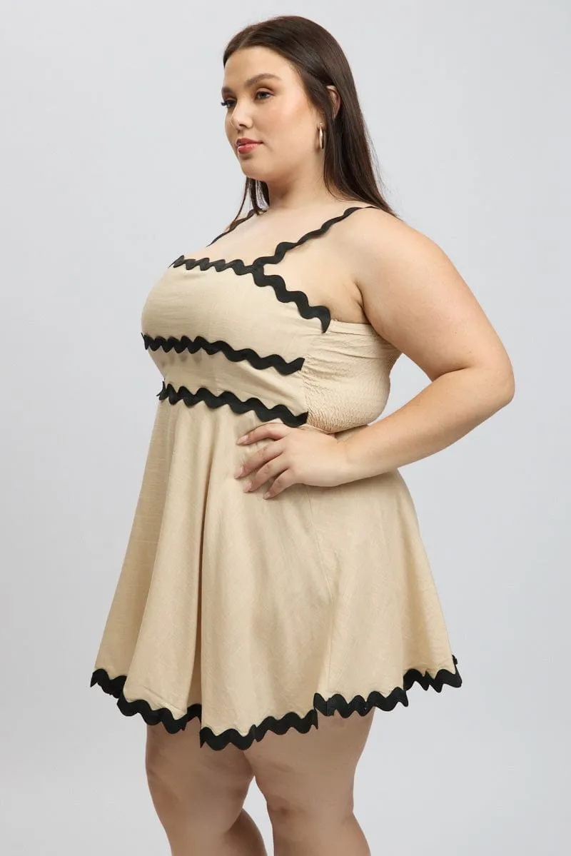 Beige Ric Rac Trim Mini Dress Youthful Look Glow Fresh