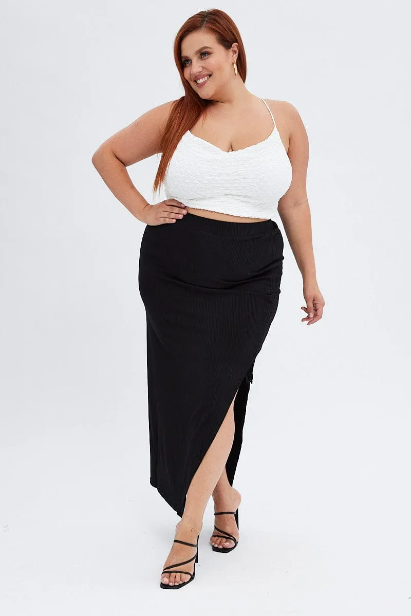 Cashmere Touch Spring Must Have Black Midi Skirt High Waist Split Ribbed Jersey