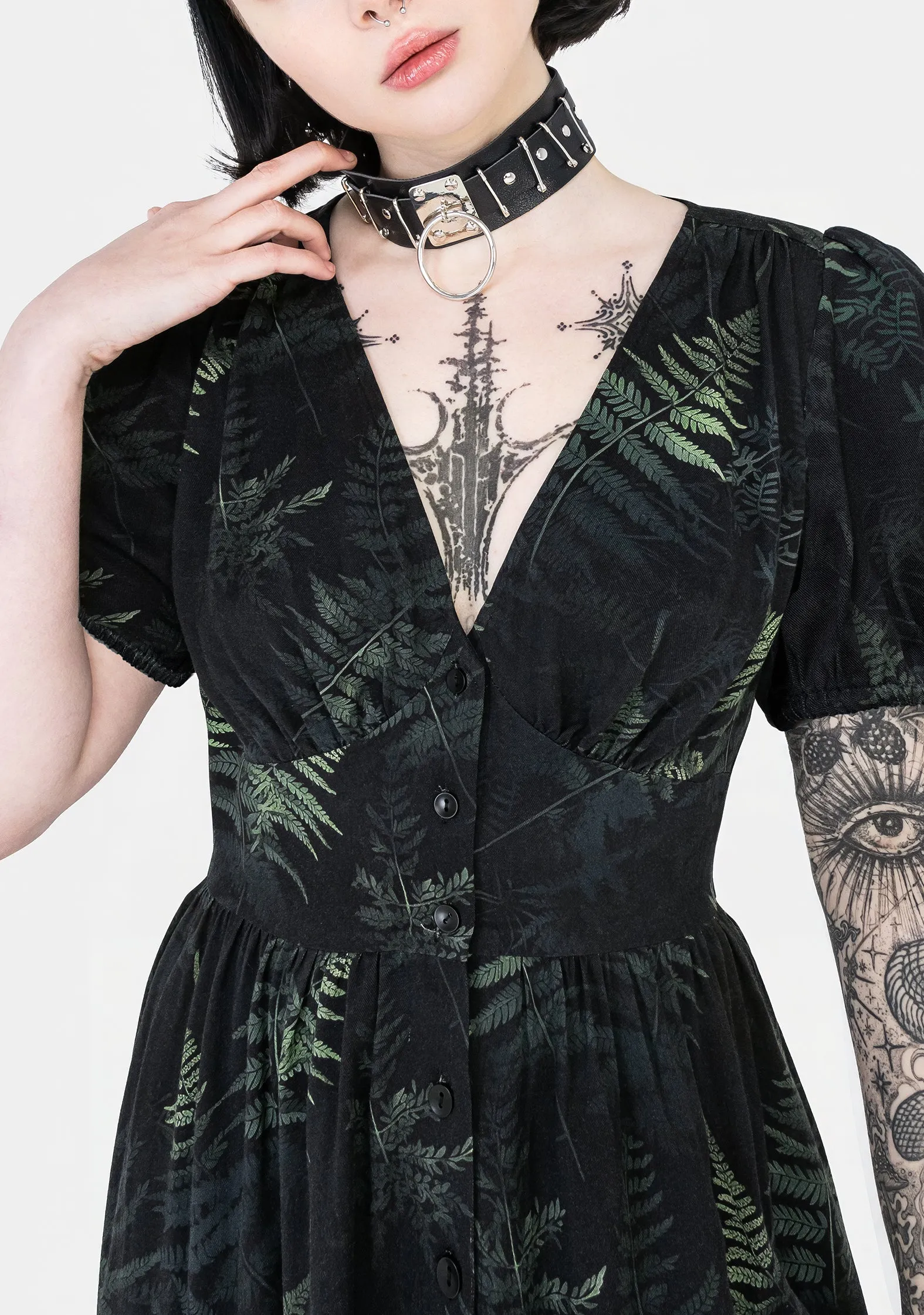 Fernery Button Up Corset Mini Dress Glow Cool