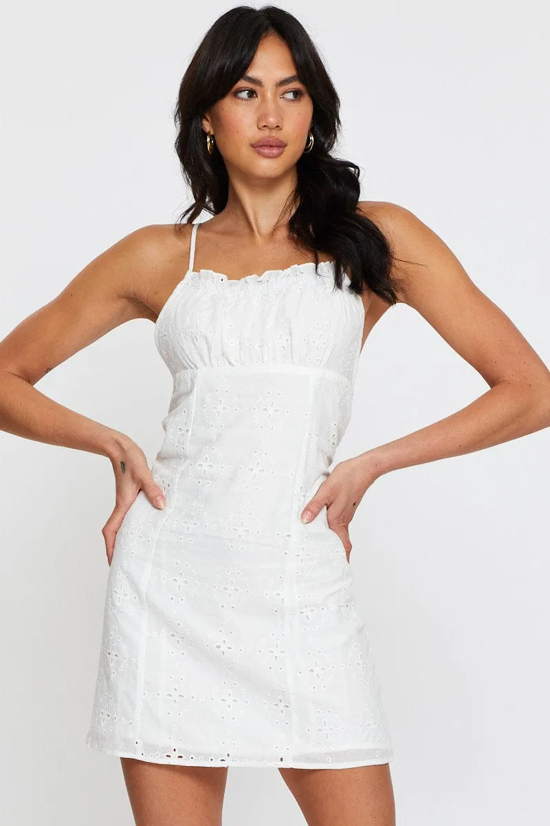 Smart Wear Feminine mini-length gown White Mini Dress Sleeveless