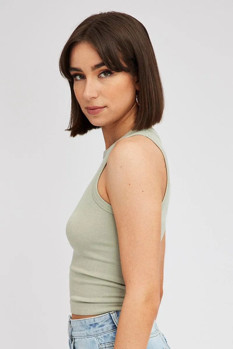 Relaxed Layer Green Tank Top Crew Neck Seamless