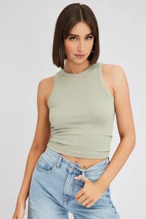 FlexibleCuff Outdoor Wear Green Tank Top Crew Neck Seamless