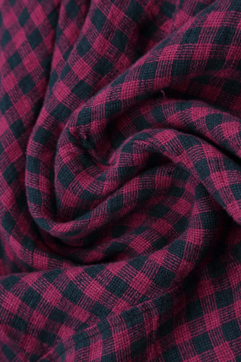 Shine Fit Balloon Magenta Check Linen Dress