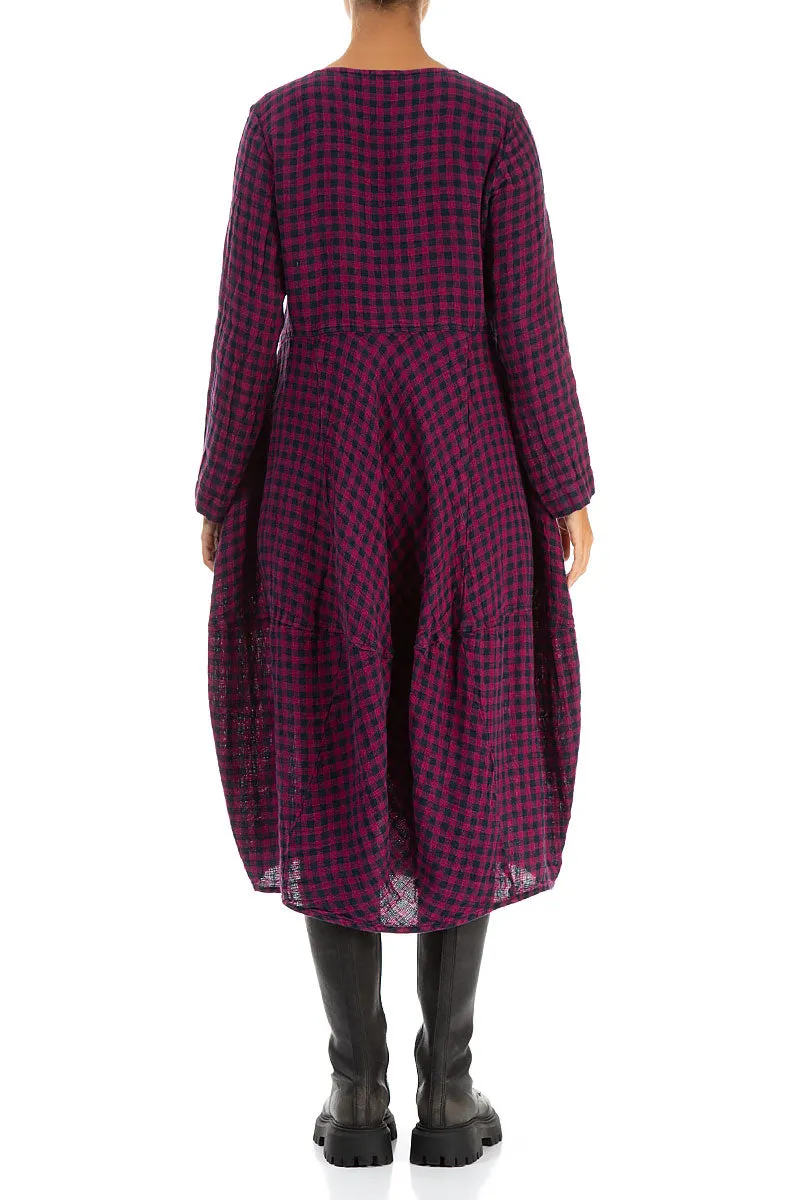 Focus Mood Balloon Magenta Check Linen Dress