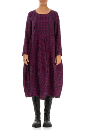 Balloon Magenta Check Linen Dress Relaxation Wear Reflective accents