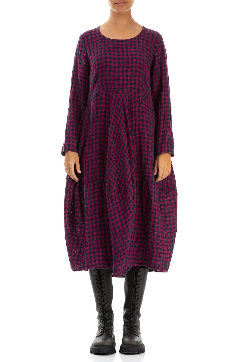 Balloon Magenta Check Linen Dress Relaxation Wear Reflective accents