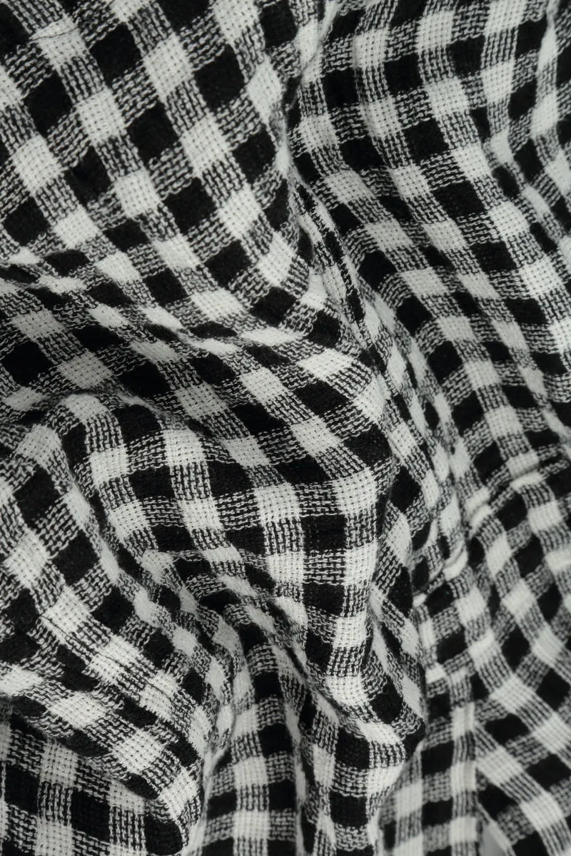 Buttoned Black & White Check Linen Dress Layer Light Summer Wear